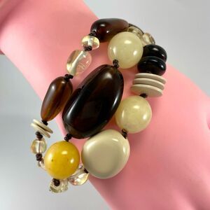 Kenneth Cole Leather Wrap Acrylic Beaded Multi Strand Statement Bracelet